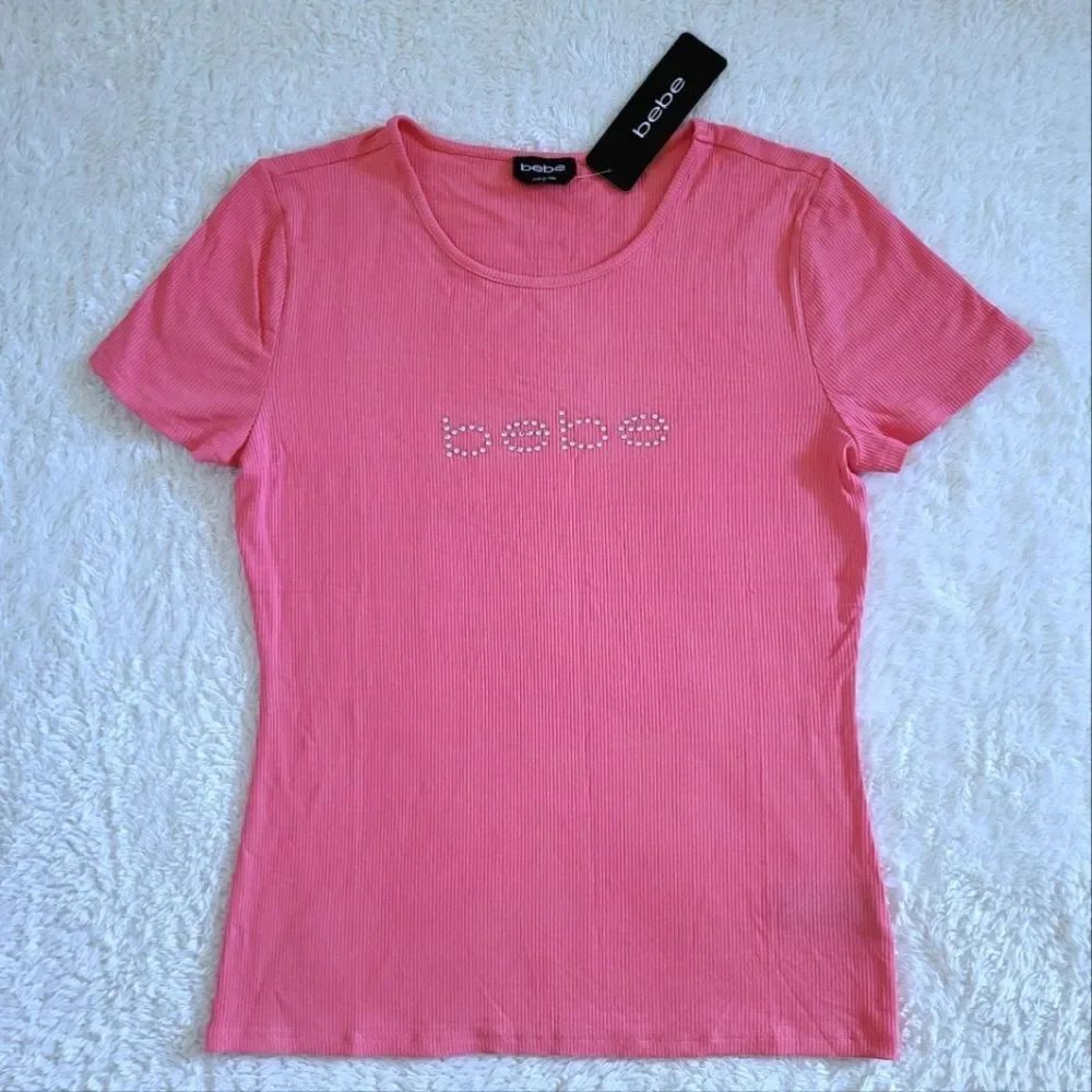 bebe Coral Ribbed Top with Clear Rhinestones💎 - NWT